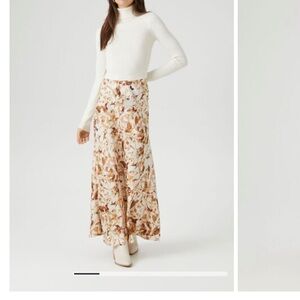 Floral Maxi Skirt in Cream and Brown